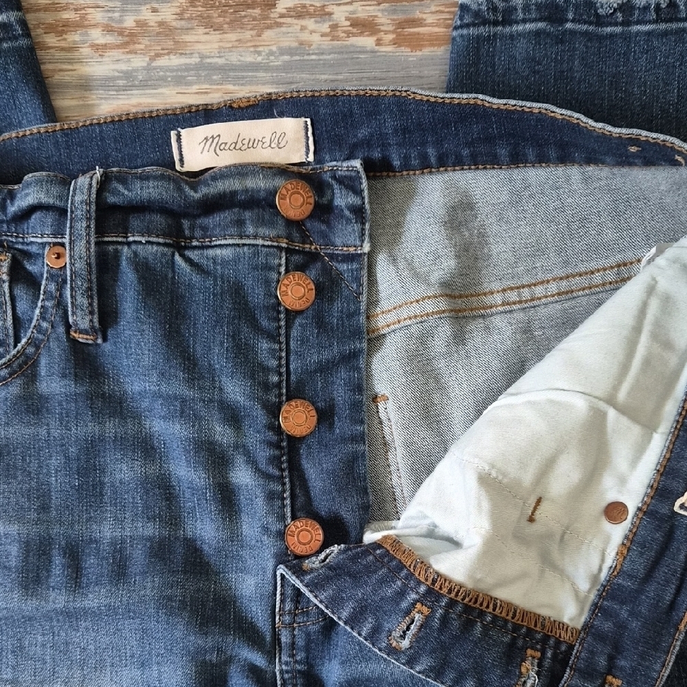 Madewell 10" High-Rise Skinny Jeans Button Front Raw Distressed Hem 32 - Picture 3 of 6